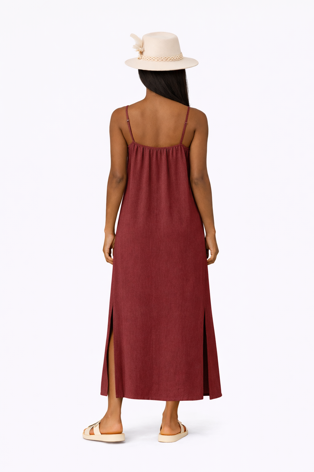 Organic Cotton Strap Dress (Maroon)