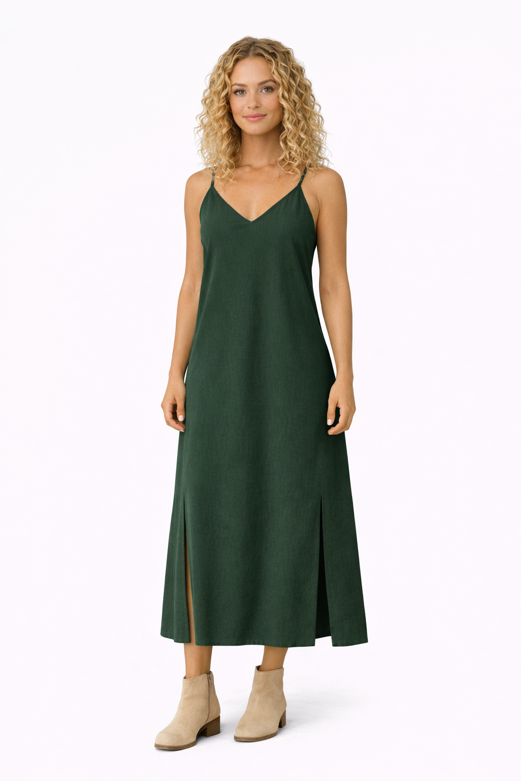 Organic Cotton Strap Dress (Forest Green)