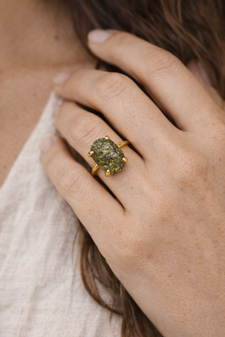 Czech Republic Moldavite Prong Ring