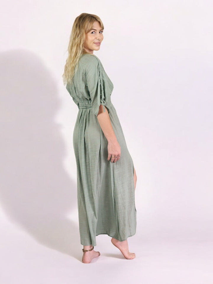 Green Sage Organic Cotton Rope Goddess Maxi Dress