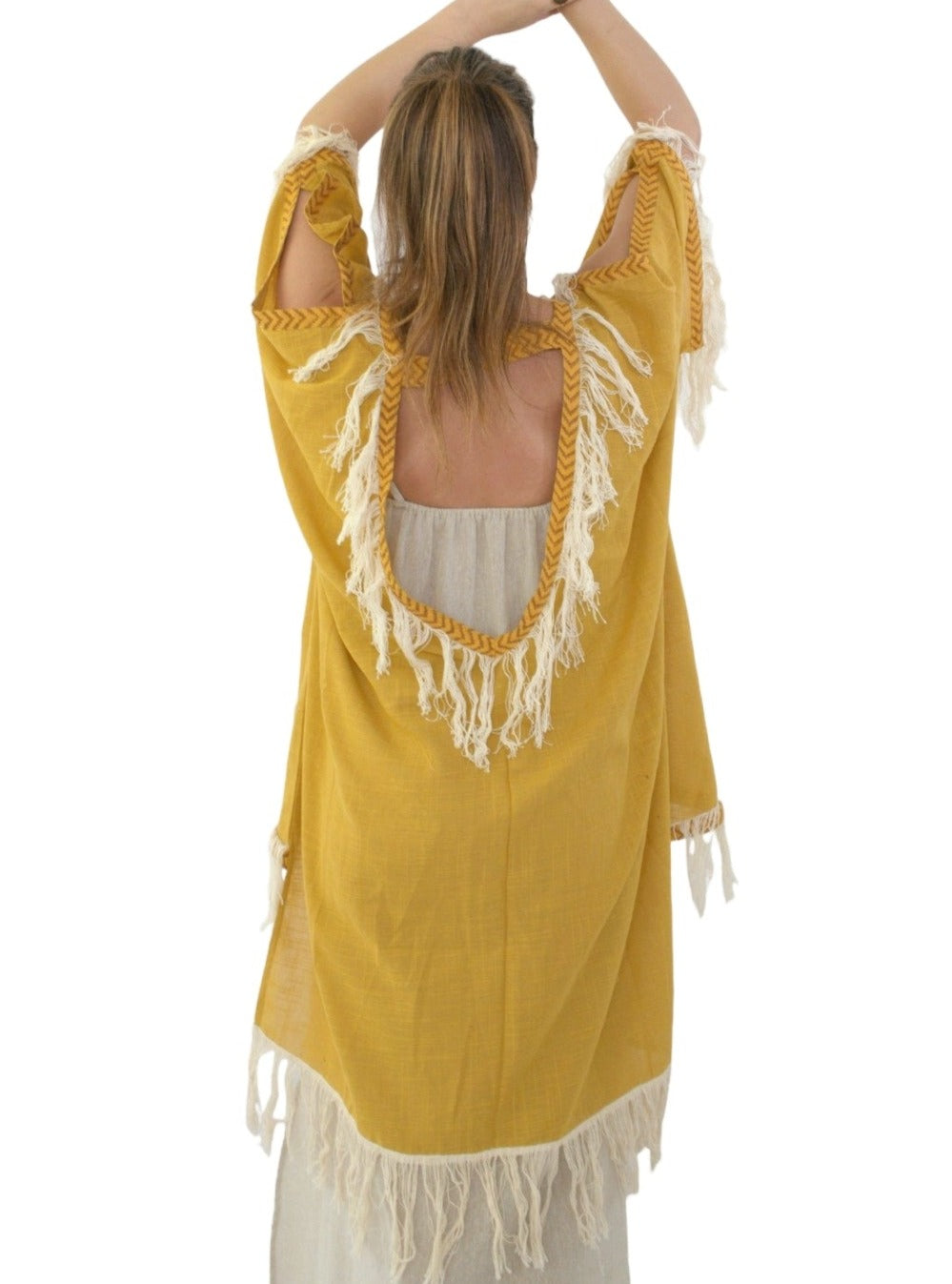 Turmeric Organic Cotton Shrug with Fringe