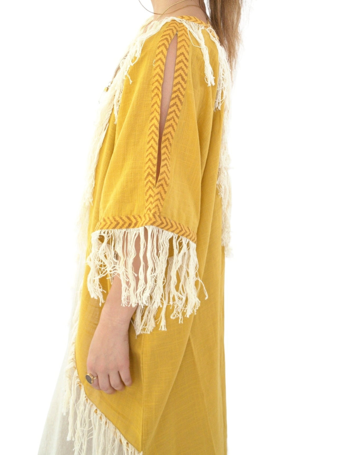 Turmeric Organic Cotton Shrug with Fringe