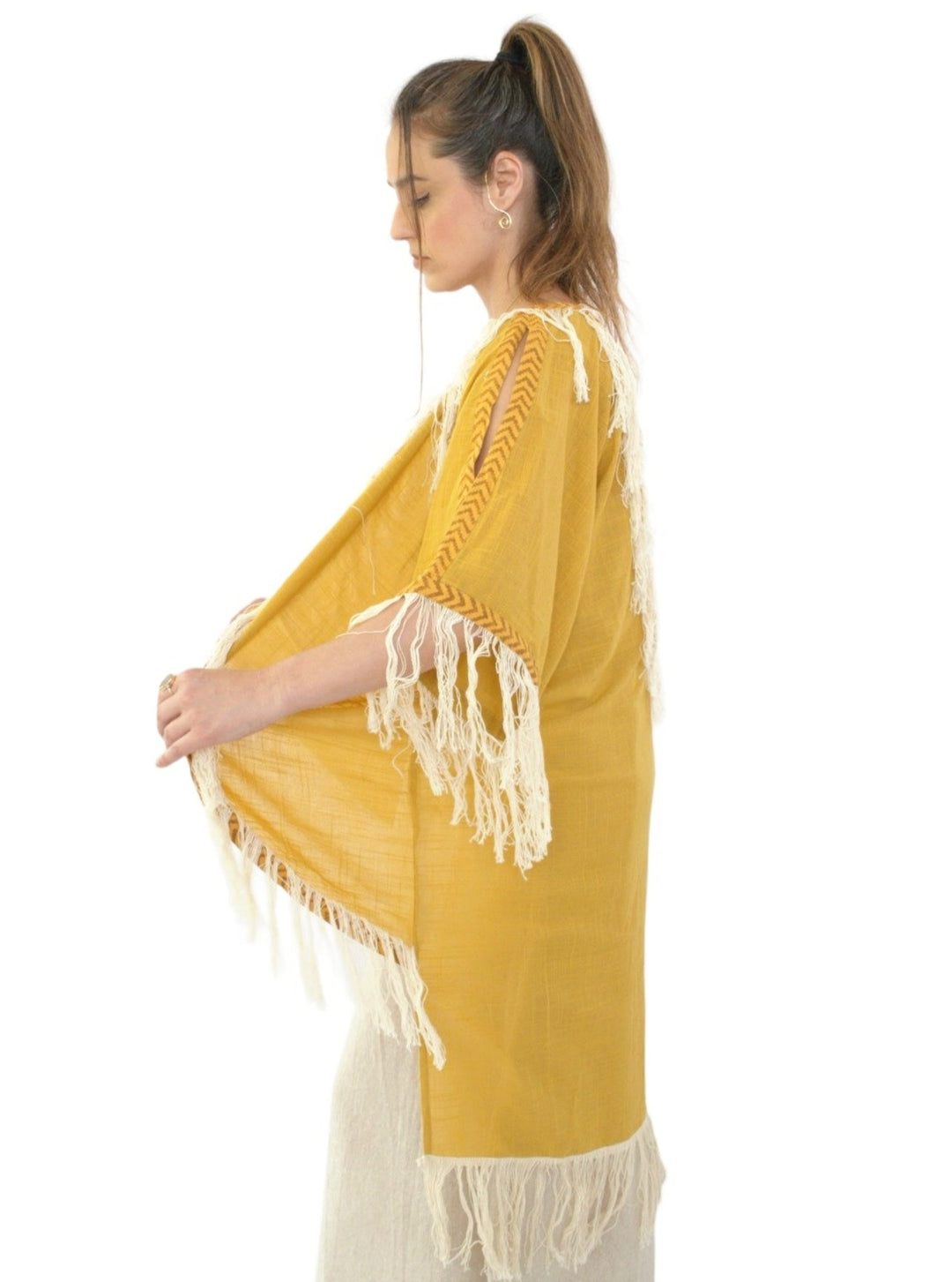 Turmeric Organic Cotton Shrug with Fringe