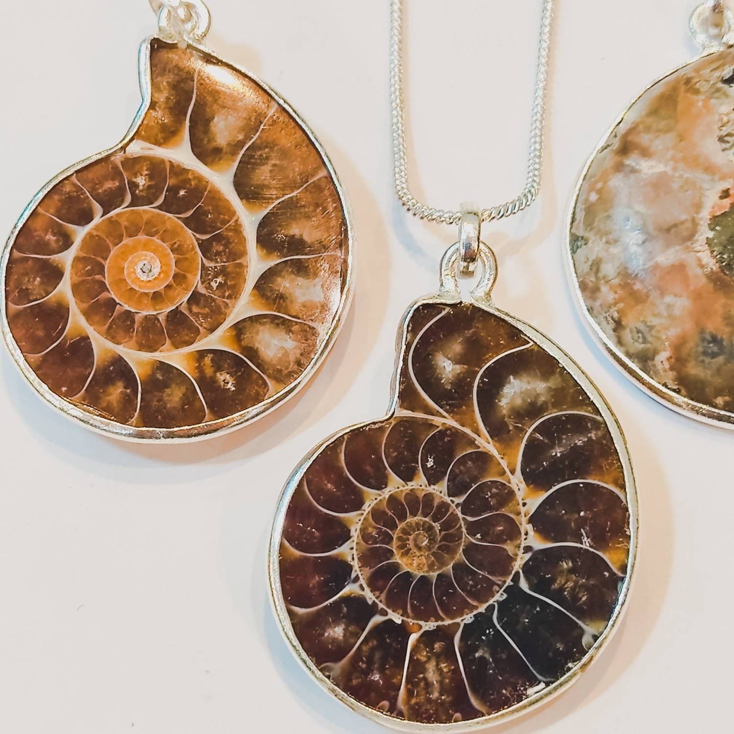 Ammonite Pendant with silver chain I Handmade cheapest in Nepal