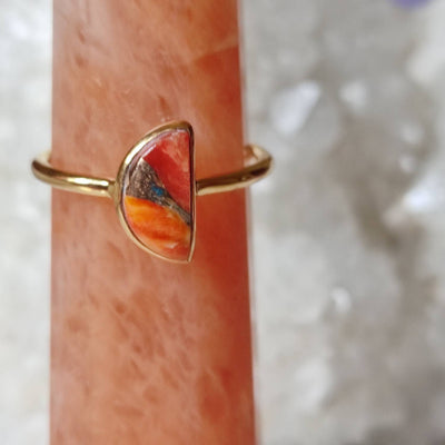 Orange Opal Half Moon Ring