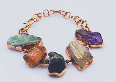 Customizable Raw/Rough Stone Crystal Energy Healing Bracelet | Brass, Silver, Rose Gold & Gold - ShantiShopIndia