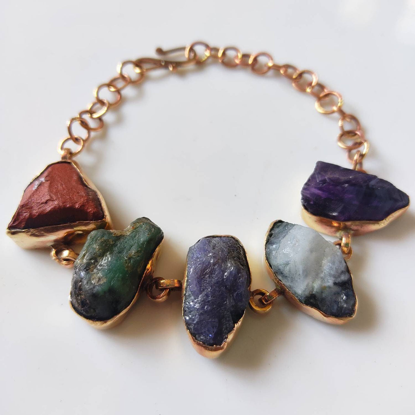 Customizable Raw/Rough Stone Crystal Energy Healing Bracelet | Brass, Silver, Rose Gold & Gold - ShantiShopIndia