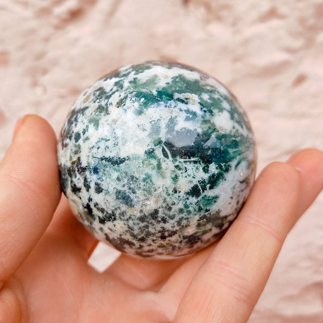 Tree Agate Sphere | Agate Polished Orb | Calmness & Peace Stone | Reiki Healing - ShantiShopIndia