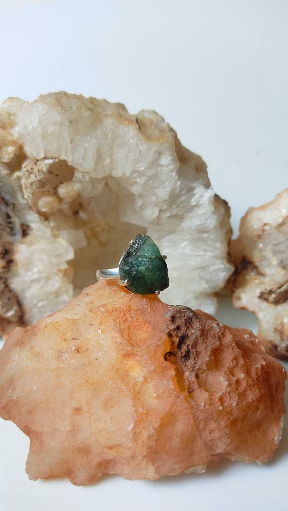Raw Green Emerald Birthstone Ring