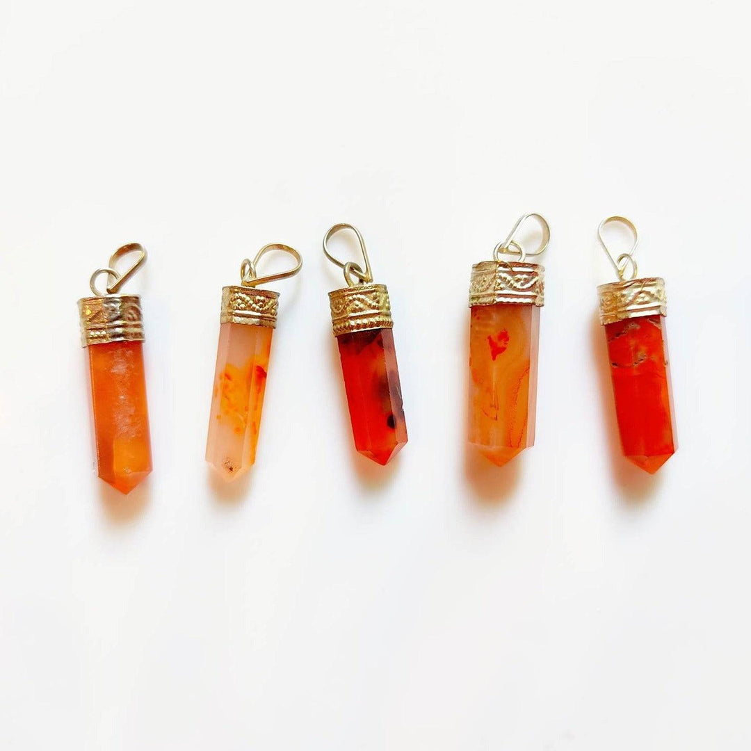 High Quality Polished Carnelian Pendant Point Crystal Necklace | Carnelian Necklace - ShantiShopIndia