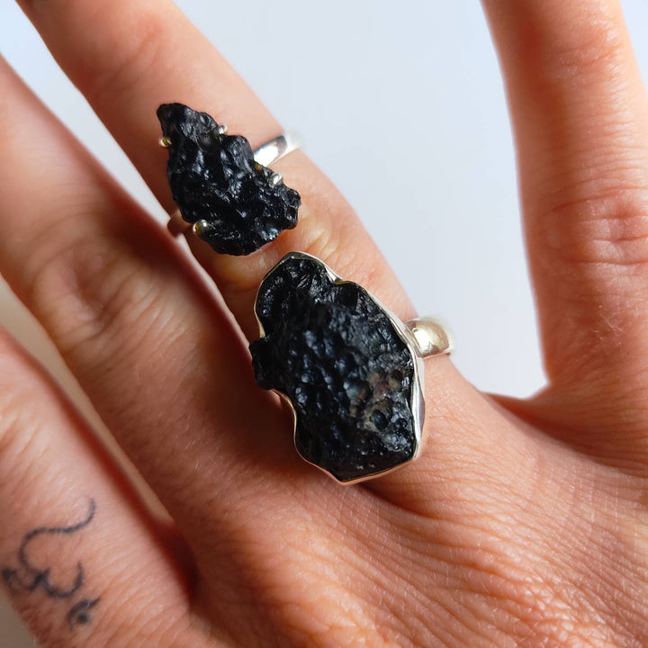 his-hers-tibetan-tektite-silver-rings