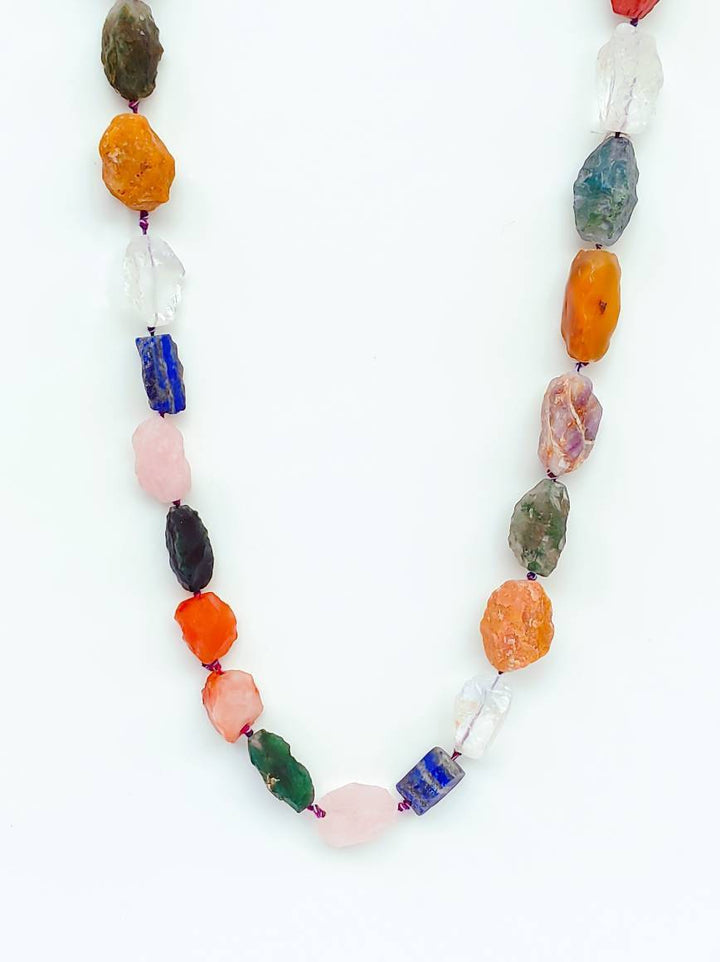 RAW Crystal Mala Necklace and Bracelet | Crystal Necklace | Crystal Chakras | Amethyst, Jasper, Moss Agate, Lapis, Rose Quartz, Carnelian - ShantiShopIndia