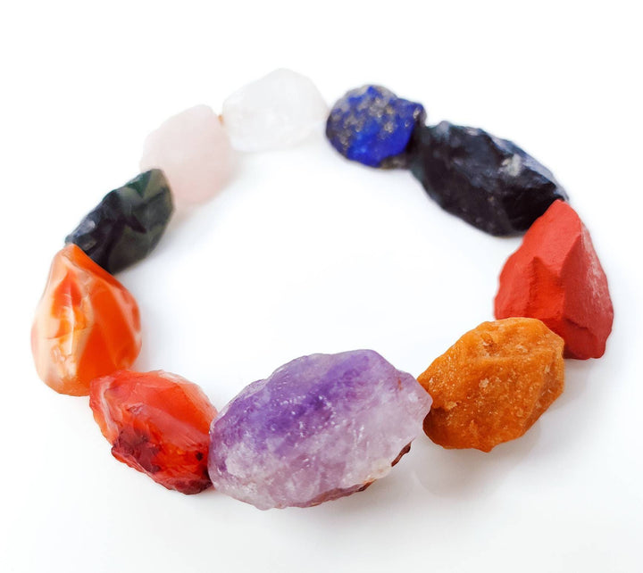 RAW Crystal Mala Necklace and Bracelet | Crystal Necklace | Crystal Chakras | Amethyst, Jasper, Moss Agate, Lapis, Rose Quartz, Carnelian - ShantiShopIndia