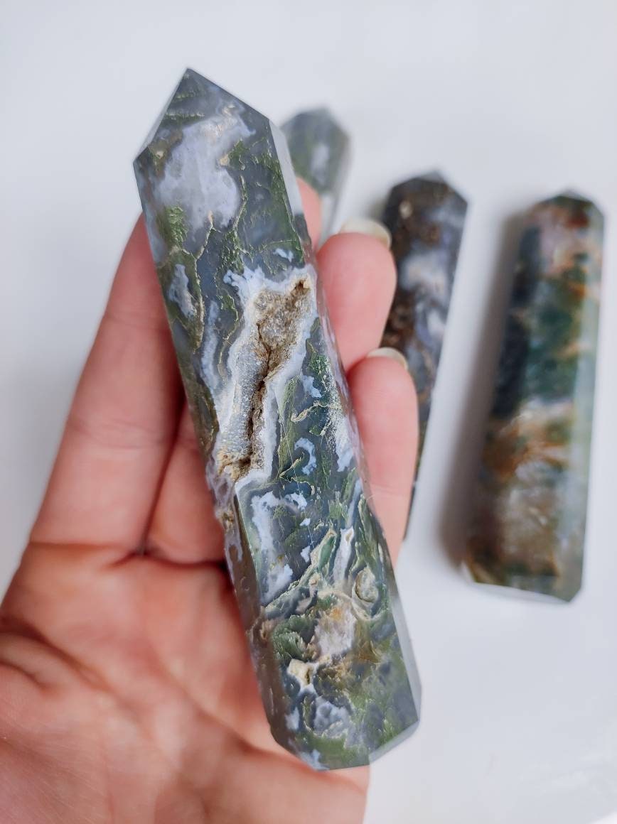 Moss Agate Crystal Towers | Moss Agate Crystal Points | Reiki Chakra Healing Crystals | Crystal Collection | Tree Agate Towers