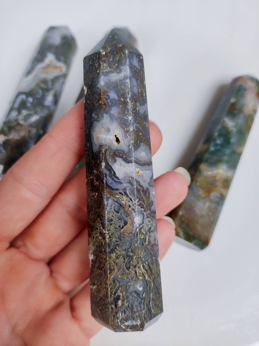 Moss Agate Crystal Towers | Moss Agate Crystal Points | Reiki Chakra Healing Crystals | Crystal Collection | Tree Agate Towers