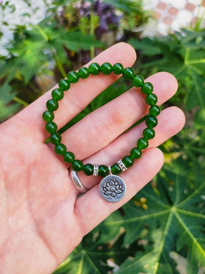 Green Emerald Lotus Charm Bracelet for Pauline