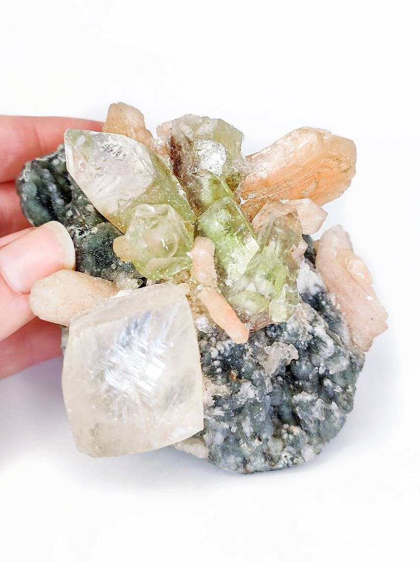 Stilbite, Apophylite, Calcite & Quartz Cluster Specimen